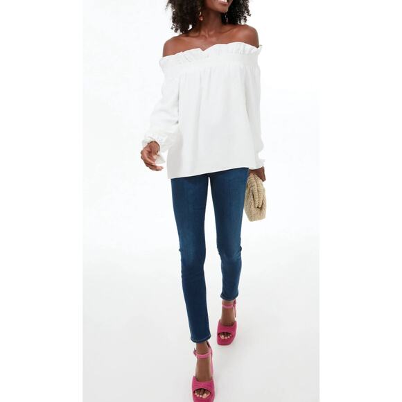 Tuckernuck Sky Blue‎ Ruffled Off-The-Shoulder Marguerite Blouse Size Small - Picture 5 of 10